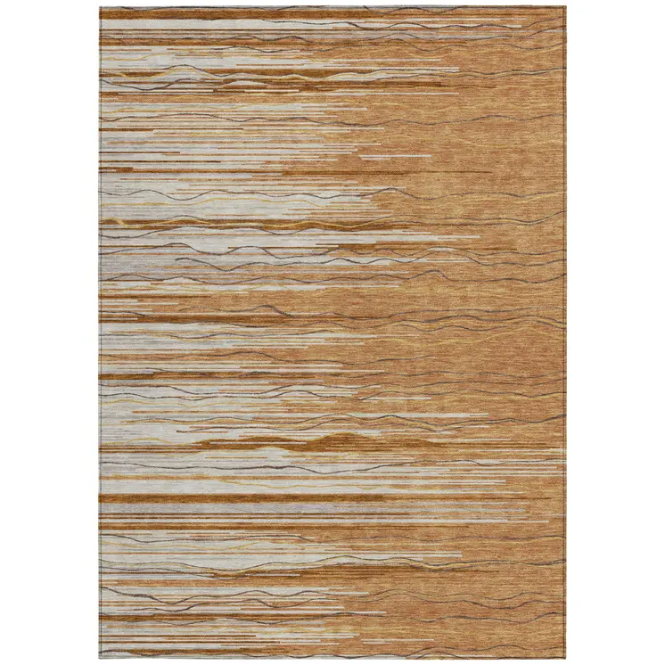 3' X 5' Brown Copper And Ivory Striped Washable Indoor Outdoor Area Rug