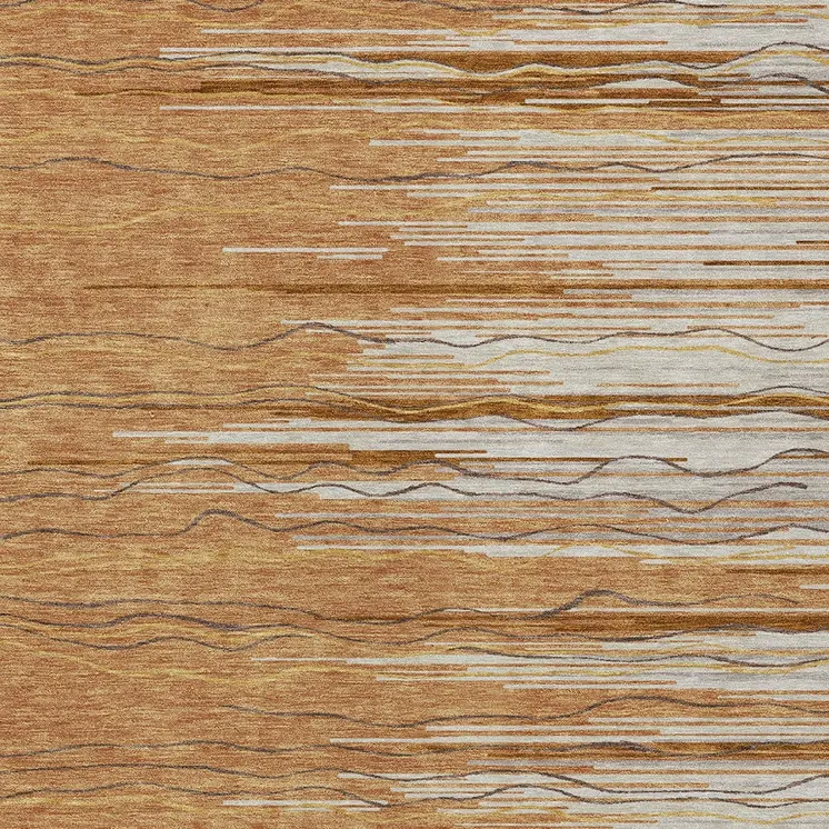 5' X 8' Brown Copper And Ivory Striped Washable Indoor Outdoor Area Rug