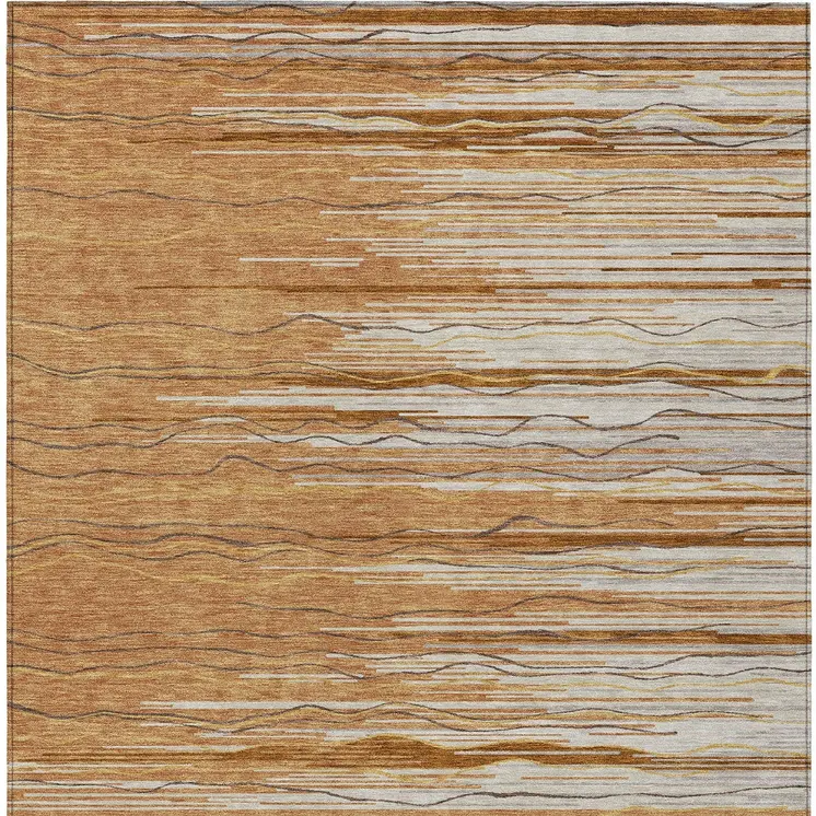 9' X 12' Brown Copper And Ivory Striped Washable Indoor Outdoor Area Rug
