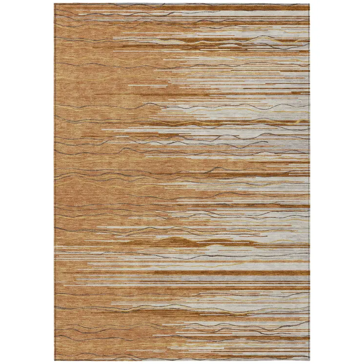 10' X 14' Brown Copper And Ivory Striped Washable Indoor Outdoor Area Rug