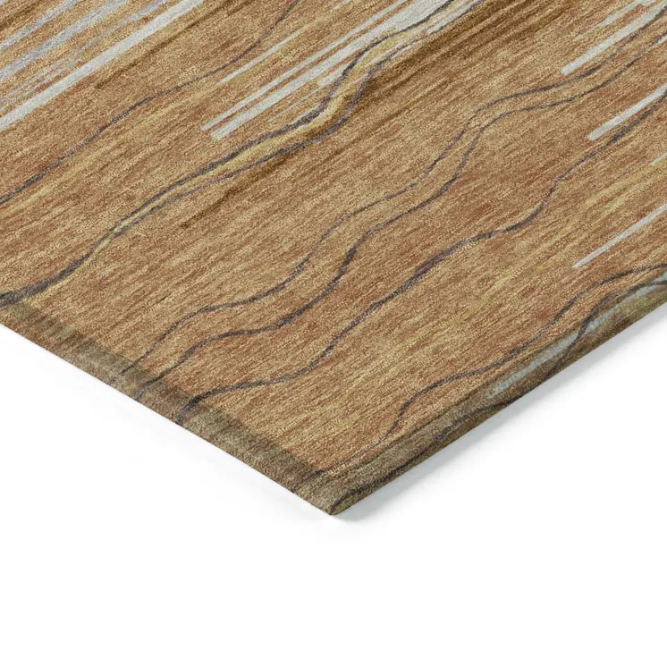 10' X 14' Brown Copper And Ivory Striped Washable Indoor Outdoor Area Rug