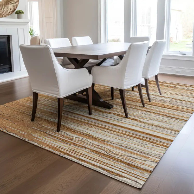 10' X 14' Brown Copper And Ivory Striped Washable Indoor Outdoor Area Rug