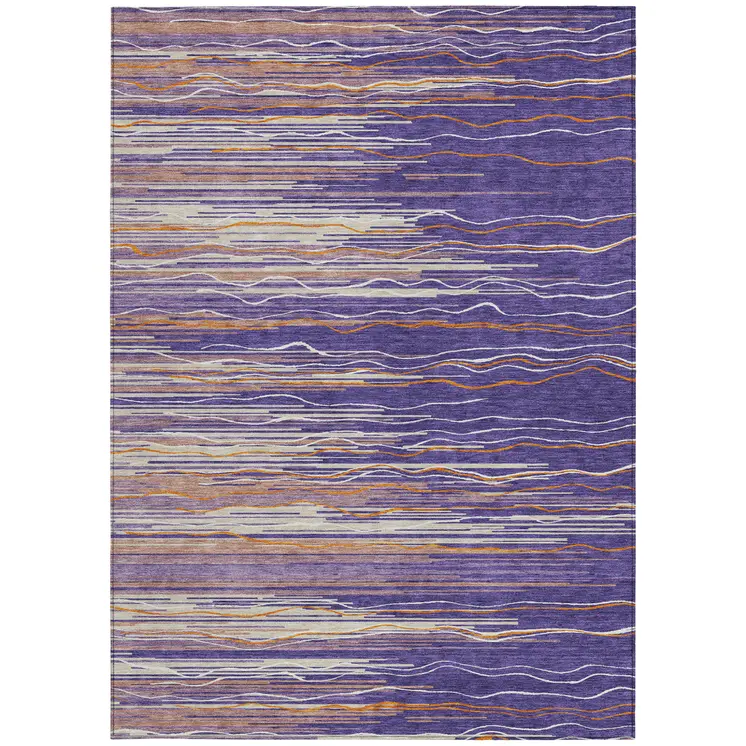3' X 5' Purple Copper And Ivory Striped Washable Indoor Outdoor Area Rug