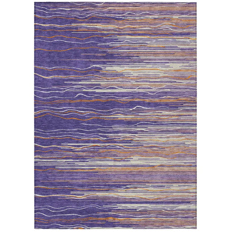 3' X 5' Purple Copper And Ivory Striped Washable Indoor Outdoor Area Rug