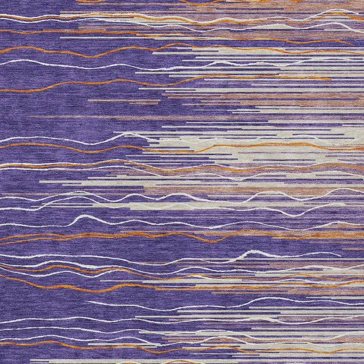 3' X 5' Purple Copper And Ivory Striped Washable Indoor Outdoor Area Rug