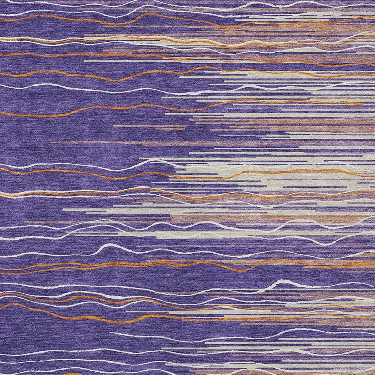 5' X 8' Purple Copper And Ivory Striped Washable Indoor Outdoor Area Rug