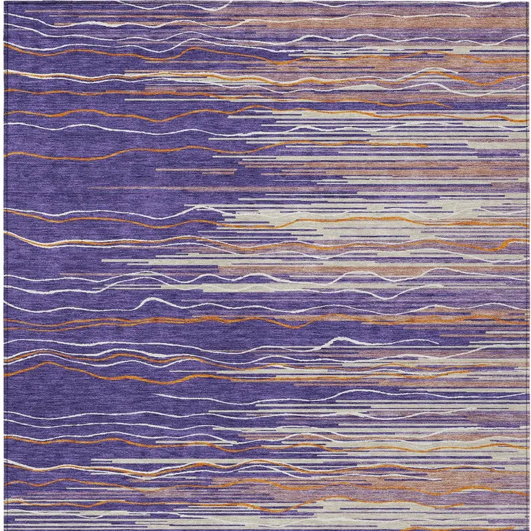 8' X 10' Purple Copper And Ivory Striped Washable Indoor Outdoor Area Rug