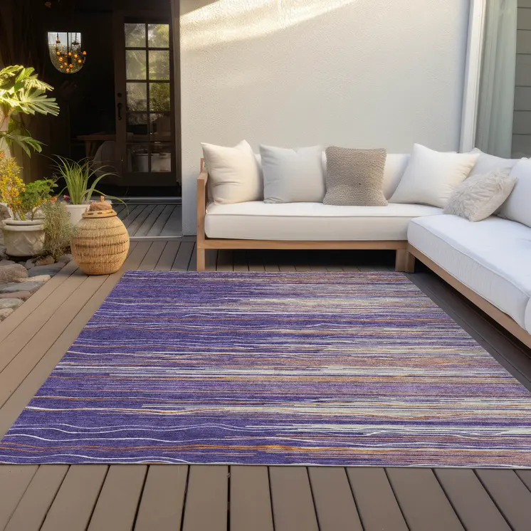 8' X 10' Purple Copper And Ivory Striped Washable Indoor Outdoor Area Rug