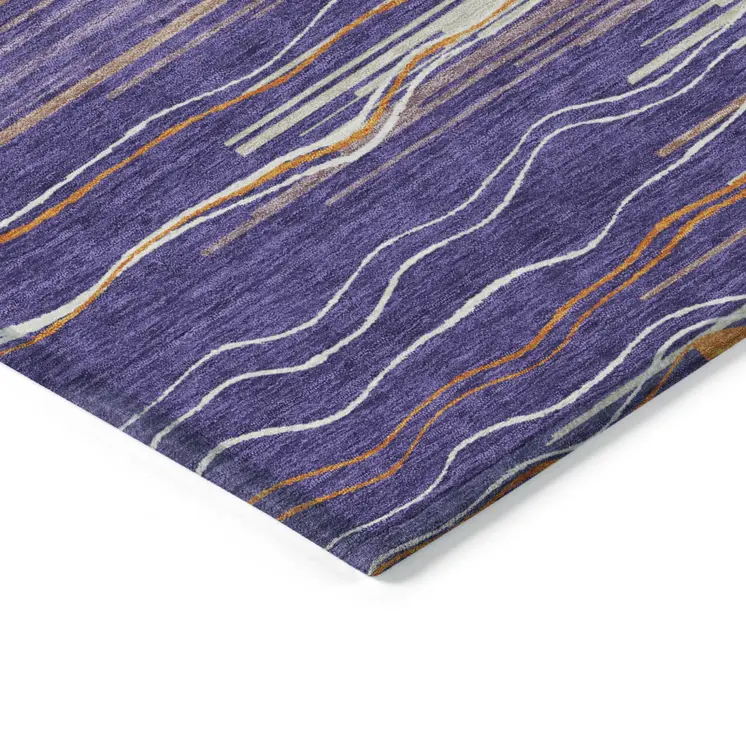 8' X 10' Purple Copper And Ivory Striped Washable Indoor Outdoor Area Rug