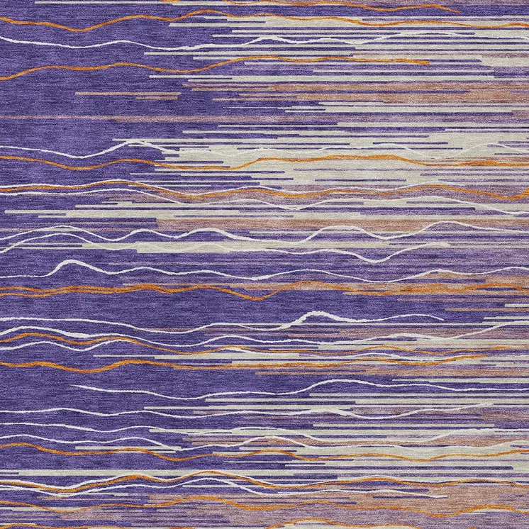 8' X 10' Purple Copper And Ivory Striped Washable Indoor Outdoor Area Rug