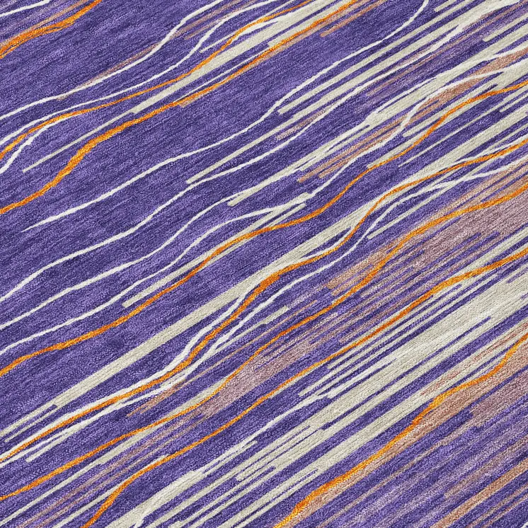 8' X 10' Purple Copper And Ivory Striped Washable Indoor Outdoor Area Rug