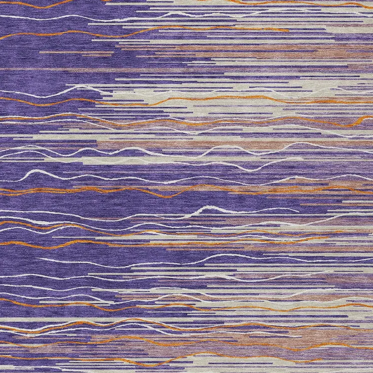 10' X 14' Purple Copper And Ivory Striped Washable Indoor Outdoor Area Rug