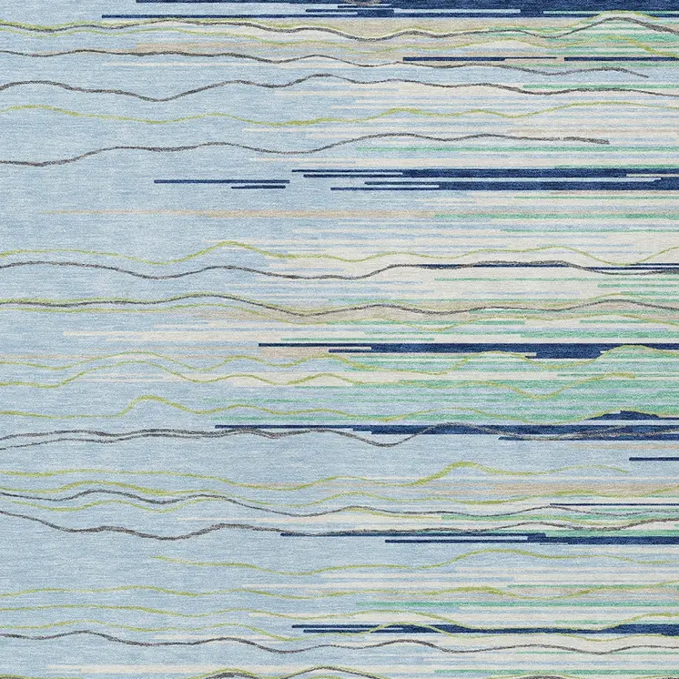 5' X 8' Sky Blue Aqua And Gray Striped Washable Indoor Outdoor Area Rug