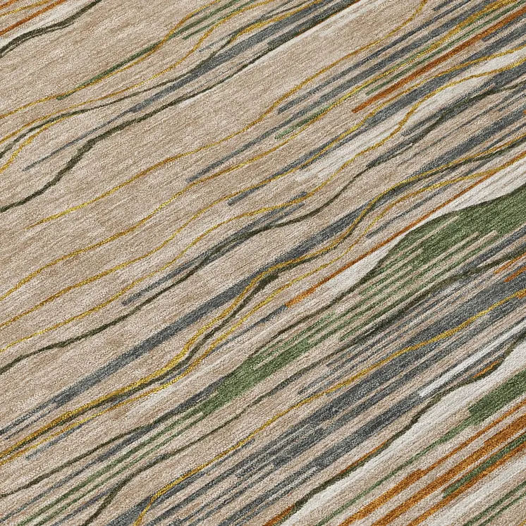 3' X 5' Taupe Copper And Green Striped Washable Indoor Outdoor Area Rug