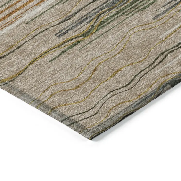 8' X 10' Taupe Copper And Green Striped Washable Indoor Outdoor Area Rug