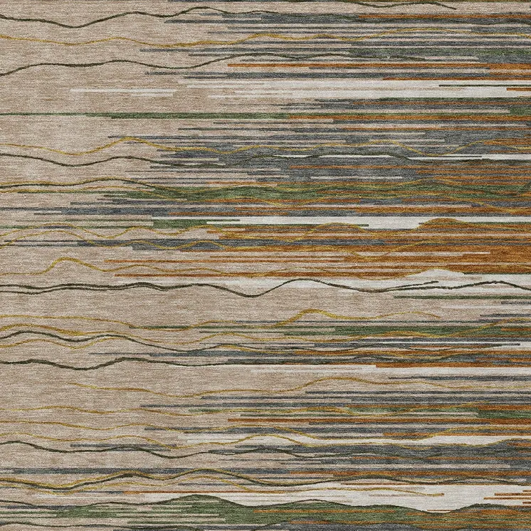 8' X 10' Taupe Copper And Green Striped Washable Indoor Outdoor Area Rug