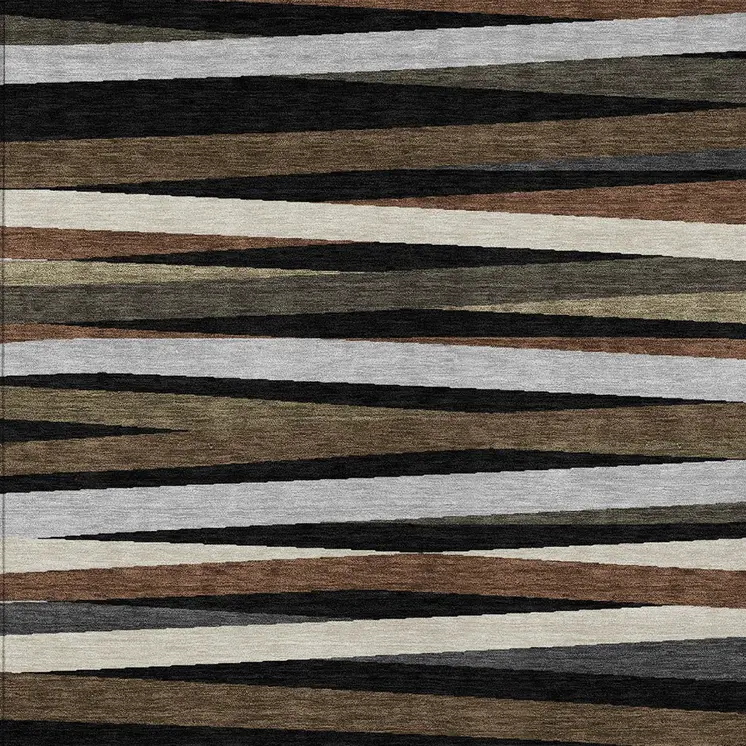 5' X 8' Black Brown And Ivory Striped Washable Indoor Outdoor Area Rug