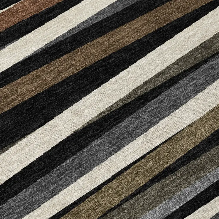 8' Black Brown And Ivory Round Striped Washable Indoor Outdoor Area Rug