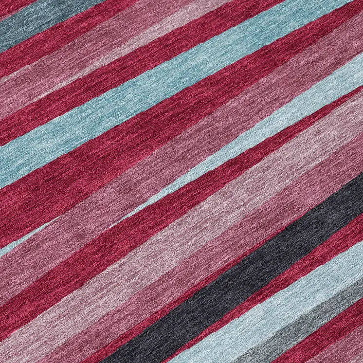 8' Burgundy Ivory And Blue Round Striped Washable Indoor Outdoor Area Rug
