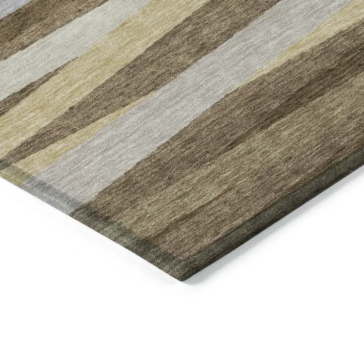 5' X 8' Brown Beige And Gray Striped Washable Indoor Outdoor Area Rug