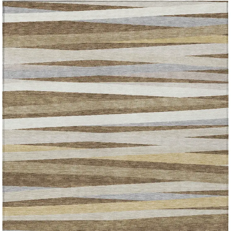 5' X 8' Brown Beige And Gray Striped Washable Indoor Outdoor Area Rug