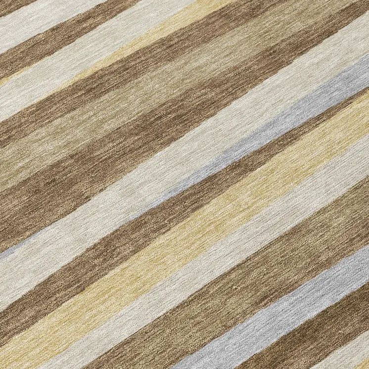 8' Brown Beige And Gray Round Striped Washable Indoor Outdoor Area Rug