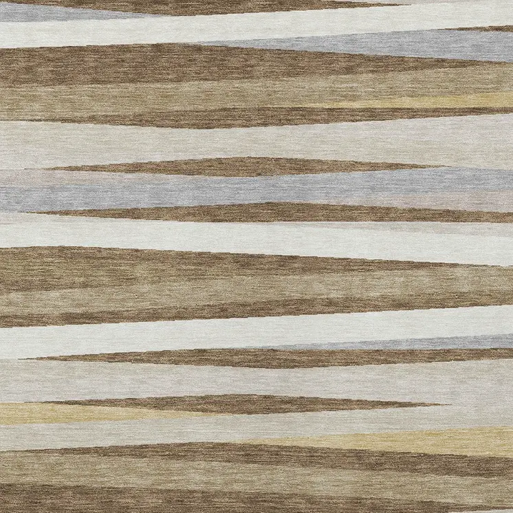 8' X 10' Brown Beige And Gray Striped Washable Indoor Outdoor Area Rug