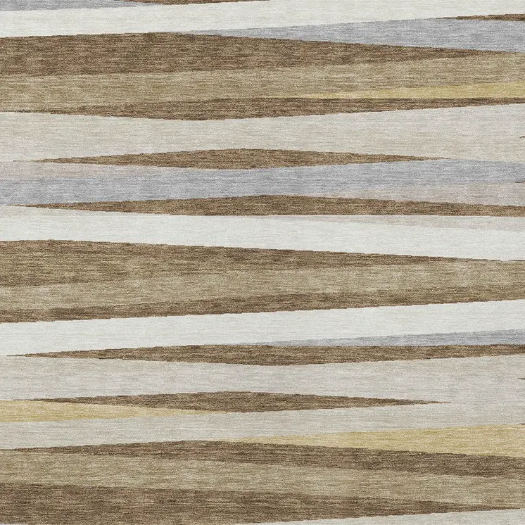 9' X 12' Brown Beige And Gray Striped Washable Indoor Outdoor Area Rug