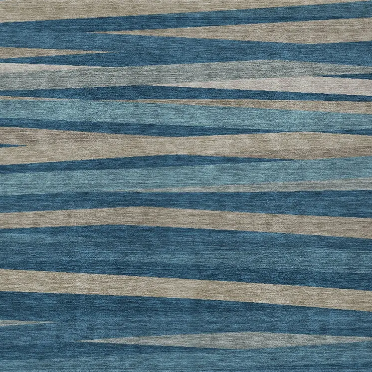 8' X 10' Denim Blue And Gray Striped Washable Indoor Outdoor Area Rug
