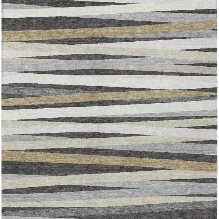 3' X 5' Gray Ivory And Beige Striped Washable Indoor Outdoor Area Rug