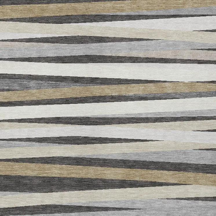 3' X 5' Gray Ivory And Beige Striped Washable Indoor Outdoor Area Rug