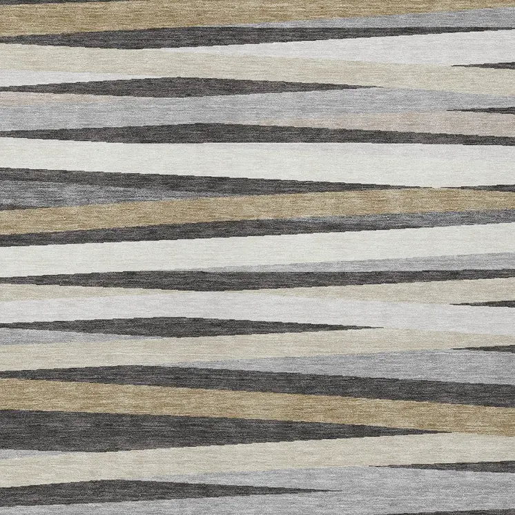 8' X 10' Gray Ivory And Beige Striped Washable Indoor Outdoor Area Rug