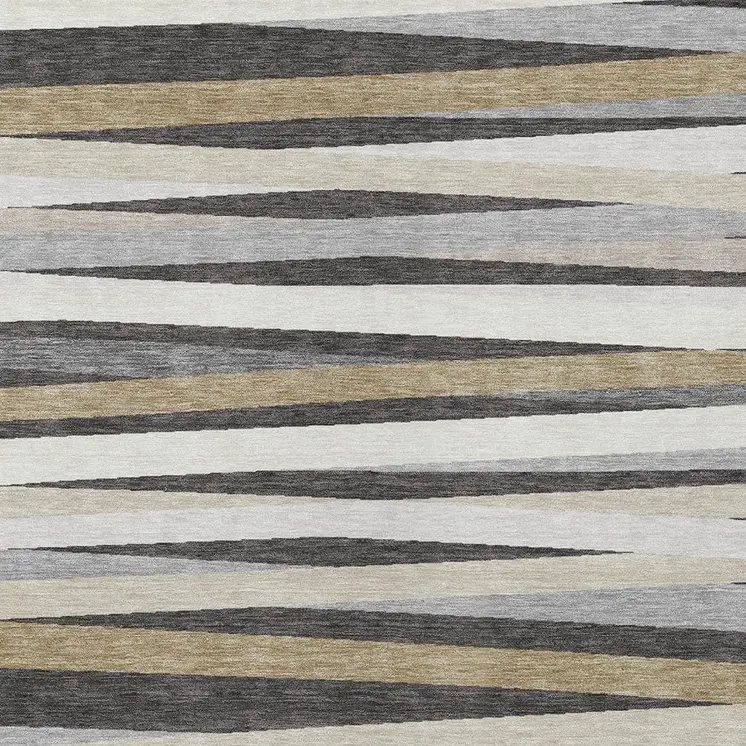 10' X 14' Gray Ivory And Beige Striped Washable Indoor Outdoor Area Rug