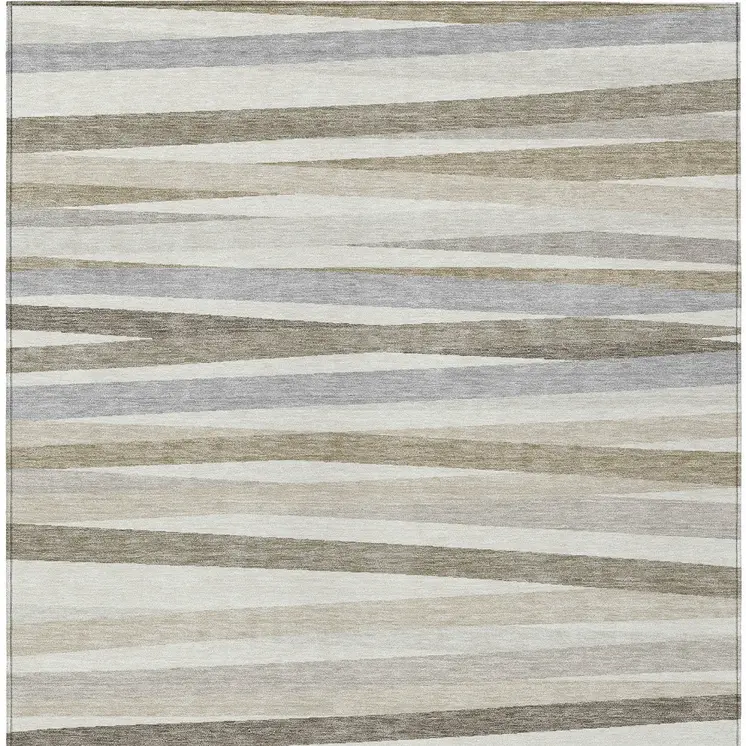 3' X 5' Ivory And Gray Striped Washable Indoor Outdoor Area Rug