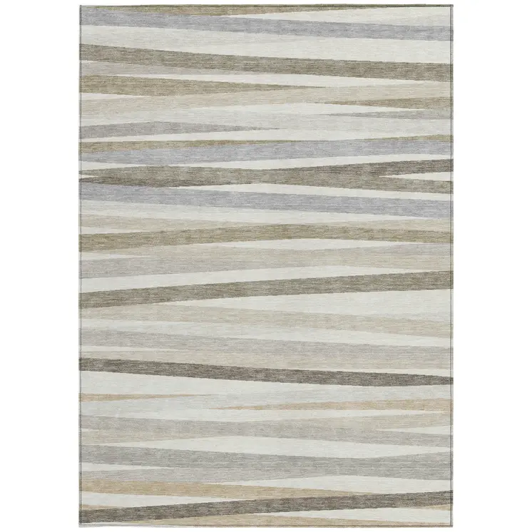 5' X 8' Ivory And Gray Striped Washable Indoor Outdoor Area Rug