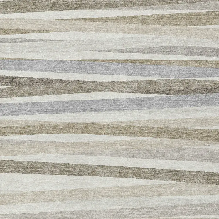 8' X 10' Ivory And Gray Striped Washable Indoor Outdoor Area Rug