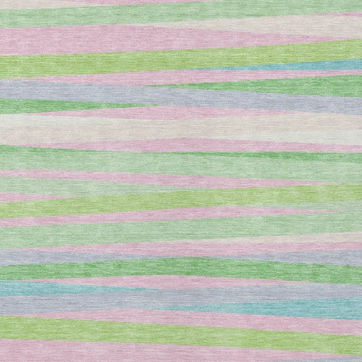 3' X 5' Mint Green Pink And Blue Striped Washable Indoor Outdoor Area Rug