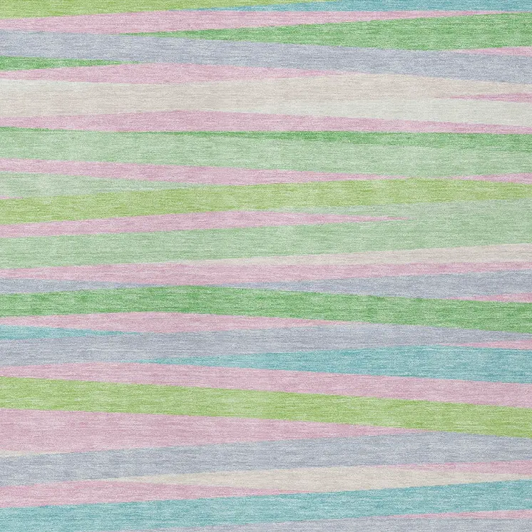 5' X 8' Mint Green Pink And Blue Striped Washable Indoor Outdoor Area Rug