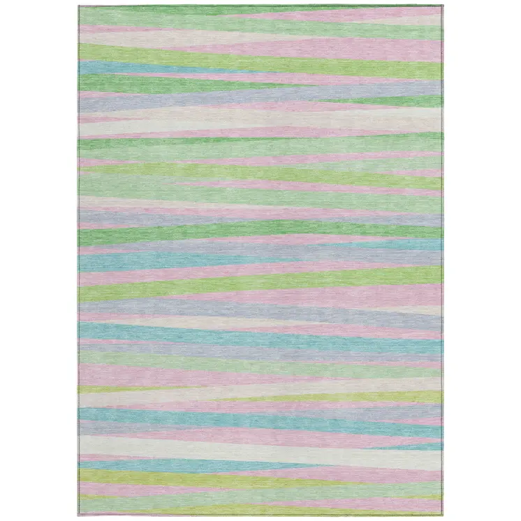 8' X 10' Mint Green Pink And Blue Striped Washable Indoor Outdoor Area Rug