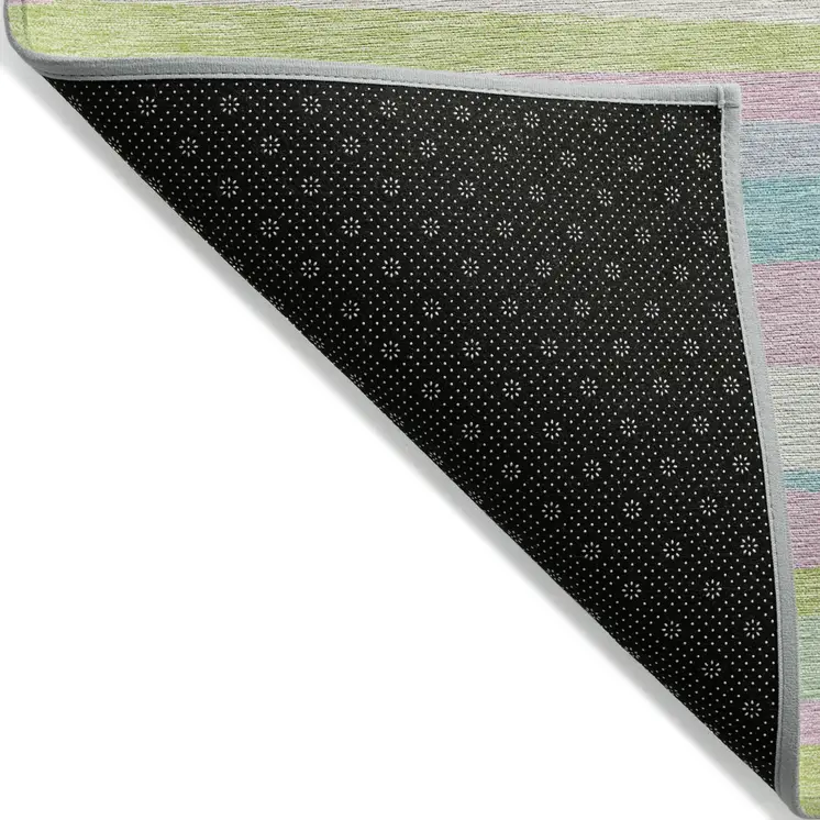 10' X 14' Mint Green Pink And Blue Striped Washable Indoor Outdoor Area Rug