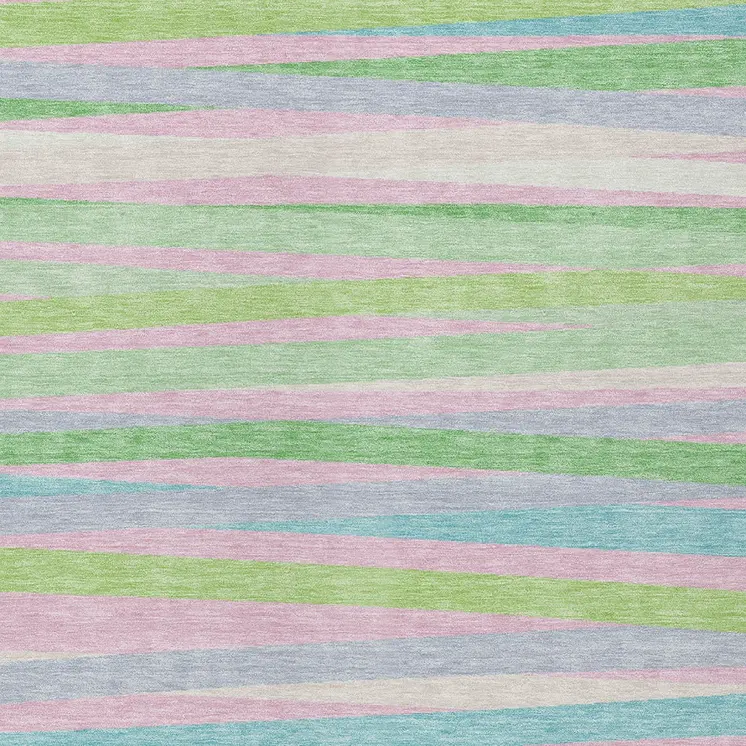10' X 14' Mint Green Pink And Blue Striped Washable Indoor Outdoor Area Rug