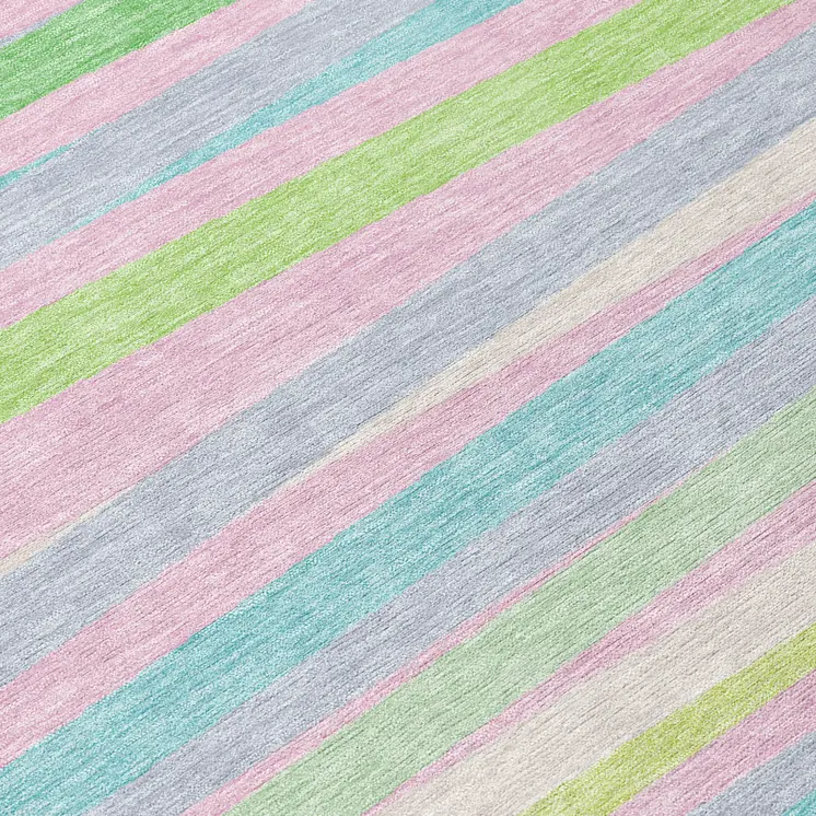 10' X 14' Mint Green Pink And Blue Striped Washable Indoor Outdoor Area Rug