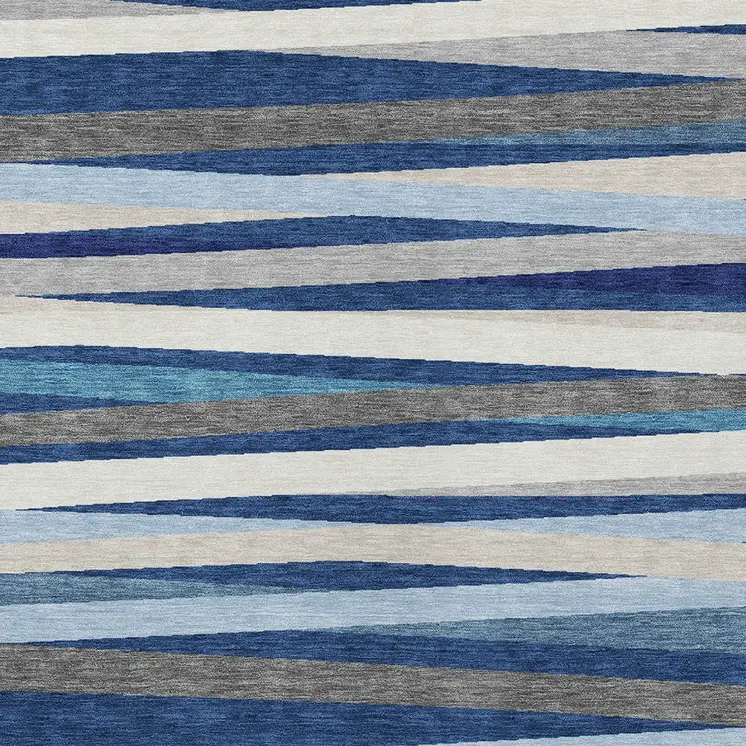 9' X 12' Navy Blue Ivory And Gray Striped Washable Indoor Outdoor Area Rug