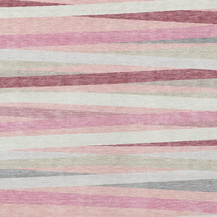 8' X 10' Pink Ivory And Gray Striped Washable Indoor Outdoor Area Rug