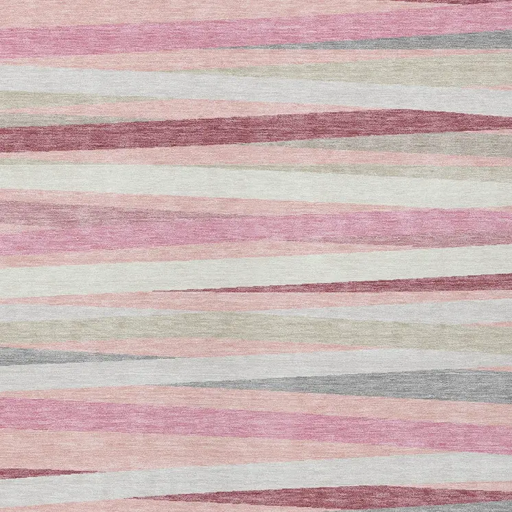 9' X 12' Pink Ivory And Gray Striped Washable Indoor Outdoor Area Rug