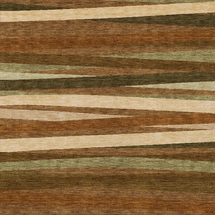 3' X 5' Brown Copper And Beige Striped Washable Indoor Outdoor Area Rug