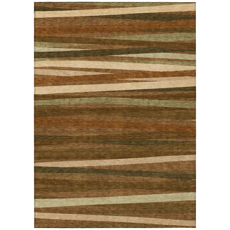 5' X 8' Brown Copper And Beige Striped Washable Indoor Outdoor Area Rug