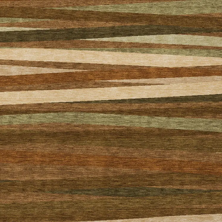 5' X 8' Brown Copper And Beige Striped Washable Indoor Outdoor Area Rug