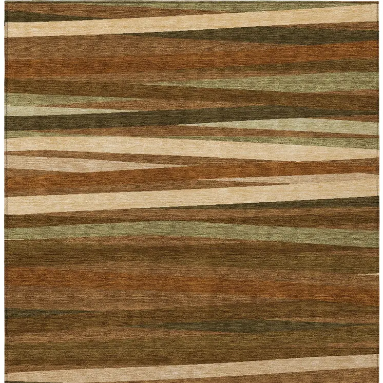 10' X 14' Brown Copper And Beige Striped Washable Indoor Outdoor Area Rug