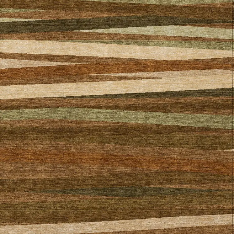 10' X 14' Brown Copper And Beige Striped Washable Indoor Outdoor Area Rug